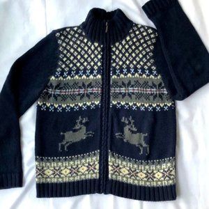 Eddie Bauer Christmas Winter Zip-up Sweater size Large Festive Reindeer …